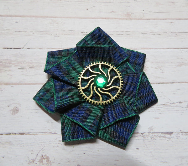Black Watch Tartan Mini Steampunk Ruffle Hair Clip