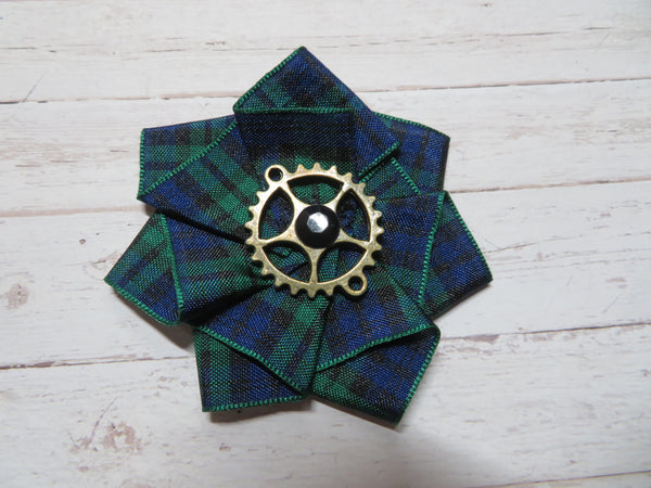 Black Watch Tartan Mini Steampunk Ruffle Hair Clip