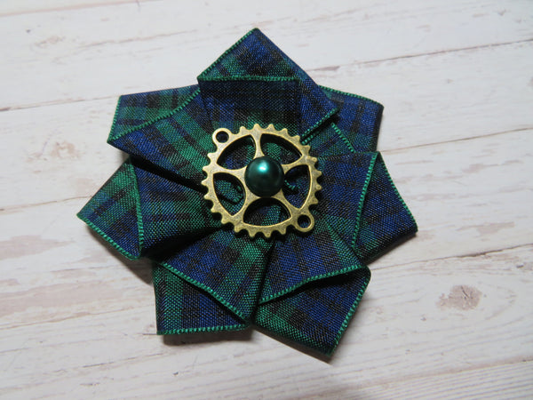 Black Watch Tartan Mini Steampunk Ruffle Hair Clip