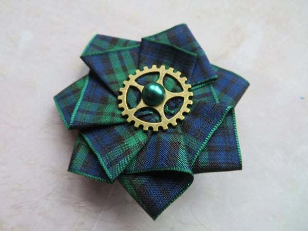 Black Watch Tartan Mini Steampunk Ruffle Hair Clip
