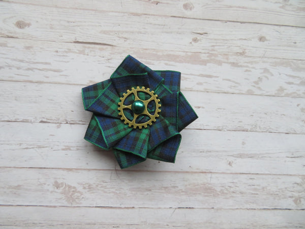 Black Watch Tartan Mini Steampunk Ruffle Hair Clip