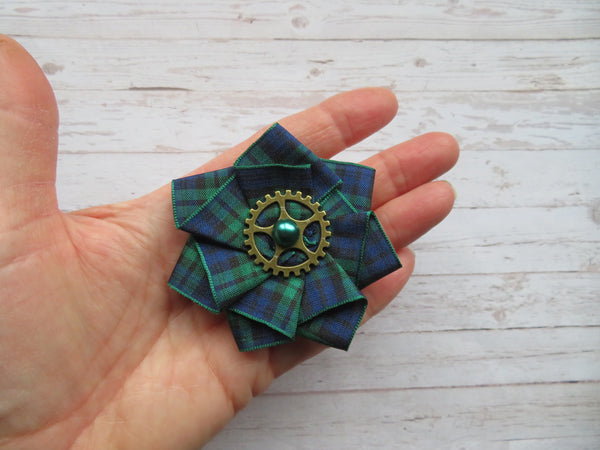 Black Watch Tartan Mini Steampunk Ruffle Hair Clip