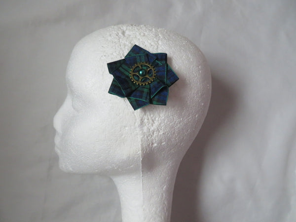 Black Watch Tartan Mini Steampunk Ruffle Hair Clip