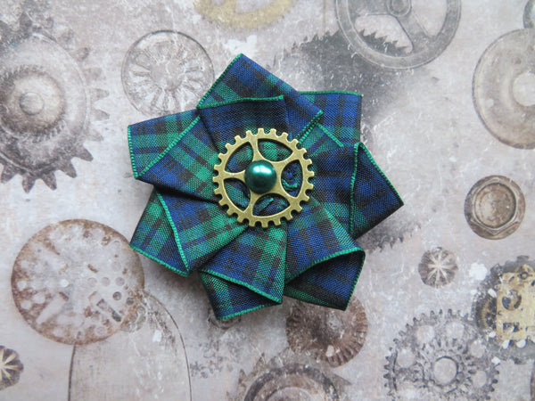 Black Watch Tartan Mini Steampunk Ruffle Hair Clip