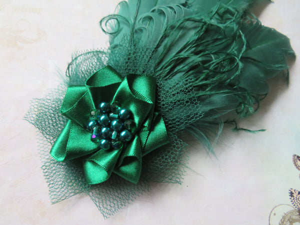 Bottle Green Darcy Feather Clip