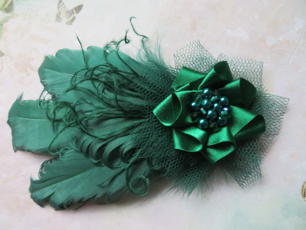 Bottle Green Darcy Feather Clip