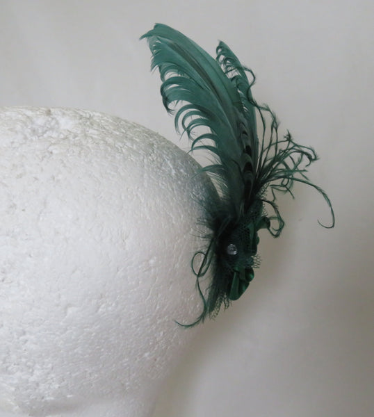 Bottle Green Darcy Feather Clip