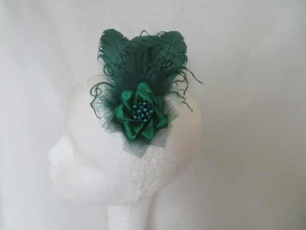 Bottle Green Darcy Feather Clip