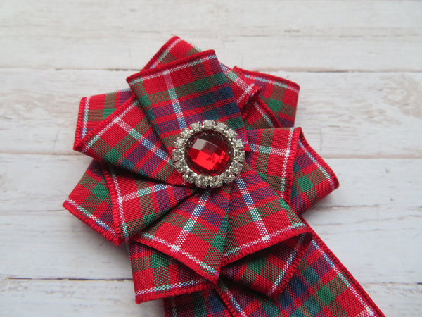 Fraser Tartan Ruffle & Crystal Brooch