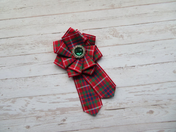 Fraser Tartan Ruffle & Crystal Brooch