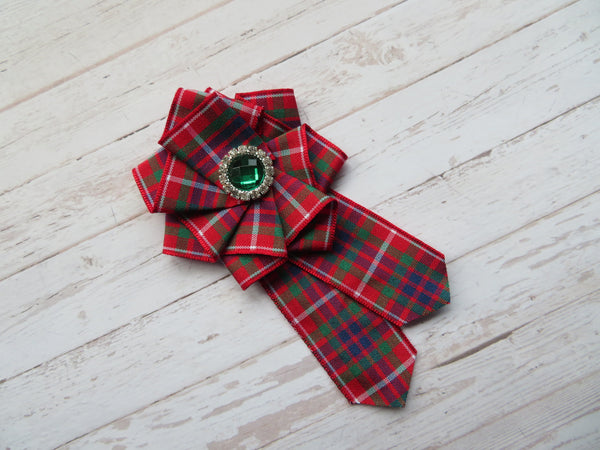 Fraser Tartan Ruffle & Crystal Brooch