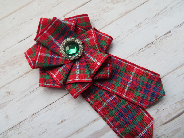 Fraser Tartan Ruffle & Crystal Brooch