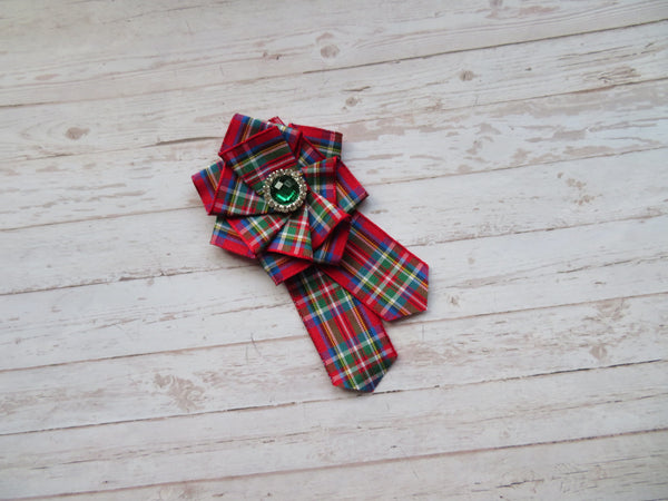 Royal Stewart Tartan Ruffle & Crystal Brooch