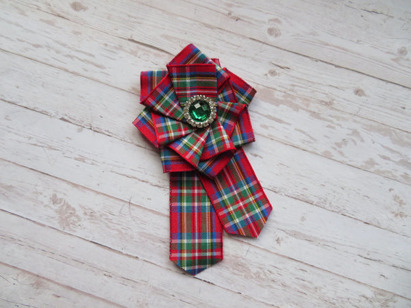 Royal Stewart Tartan Ruffle & Crystal Brooch