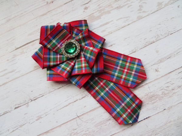 Royal Stewart Tartan Ruffle & Crystal Brooch