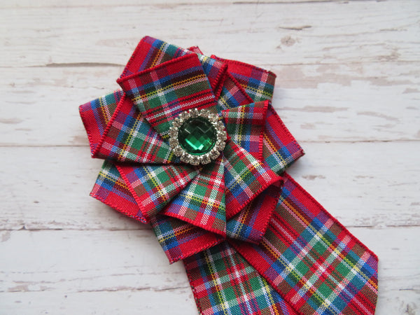 Royal Stewart Tartan Ruffle & Crystal Brooch