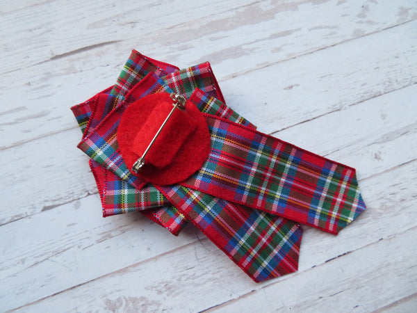 Royal Stewart Tartan Ruffle & Crystal Brooch