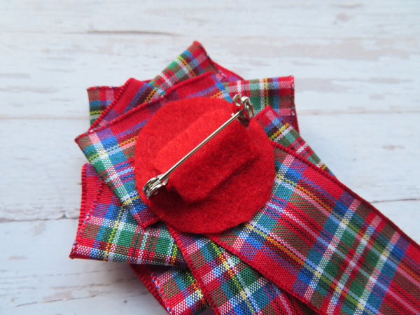 Royal Stewart Tartan Ruffle & Crystal Brooch