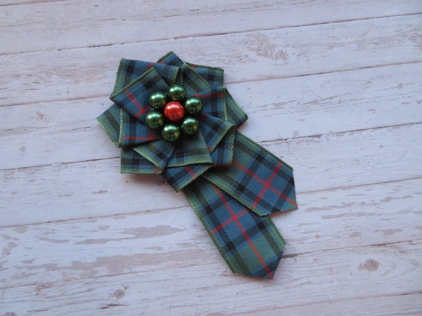 Flower of Scotland Tartan Ruffle & Pearl Brooch