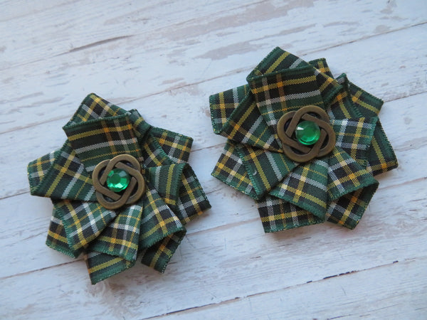 Mini Tartan Ribbon Ruffle Hair Clips