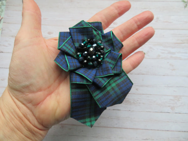 Large Black Watch Crystal Brooch