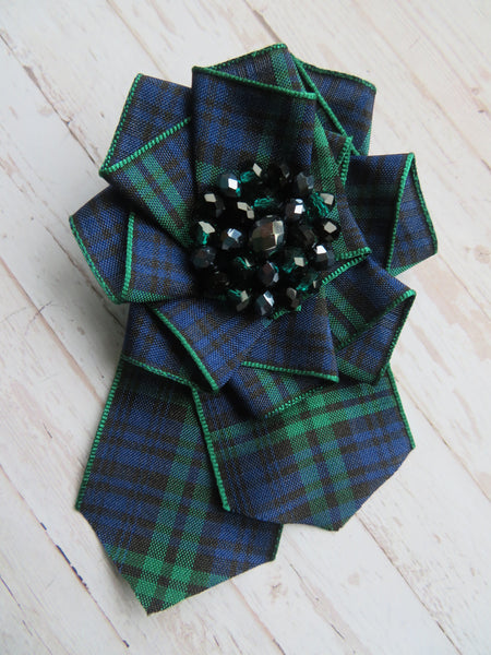 Large Black Watch Crystal Brooch
