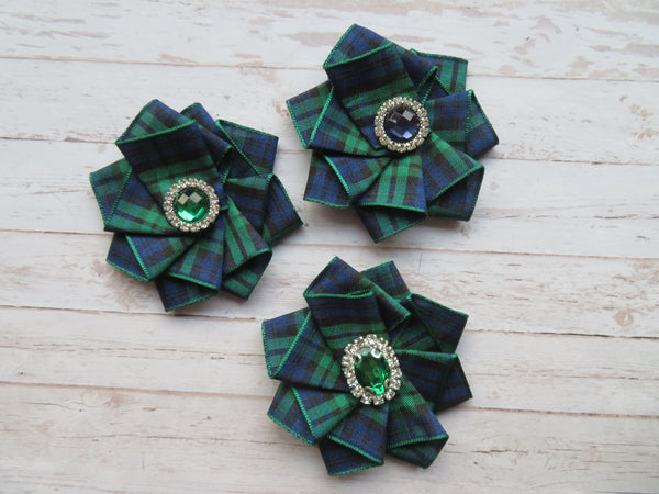 Mini Tartan Ribbon Ruffle Hair Clips