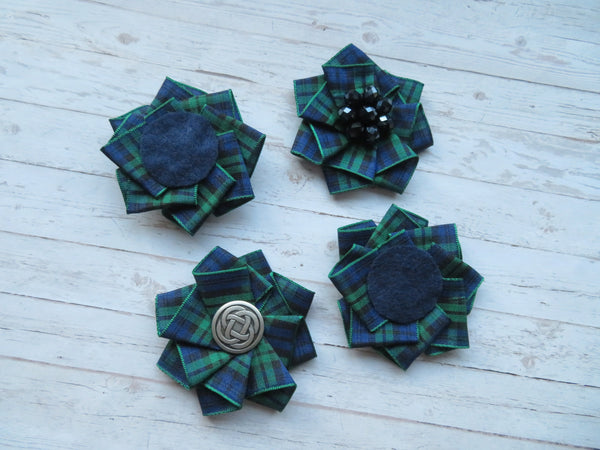 Mini Tartan Ribbon Ruffle Hair Clips