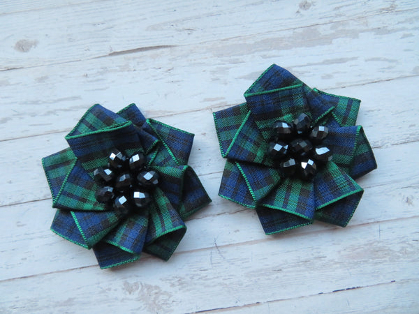 Mini Tartan Ribbon Ruffle Hair Clips