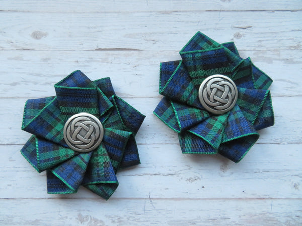 Mini Tartan Ribbon Ruffle Hair Clips