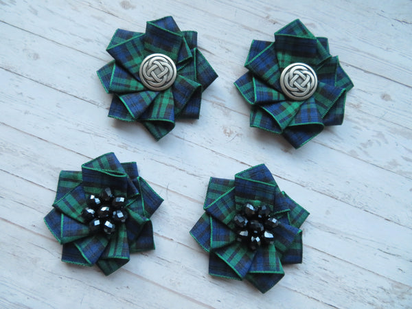 Mini Tartan Ribbon Ruffle Hair Clips