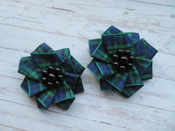 Mini Tartan Ribbon Ruffle Hair Clips