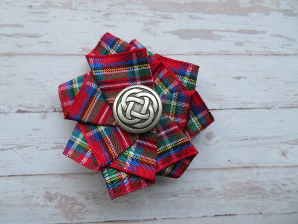 Mini Tartan Ribbon Ruffle Hair Clips