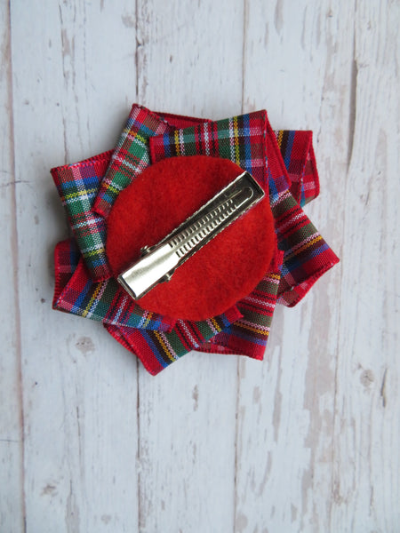 Mini Tartan Ribbon Ruffle Hair Clips