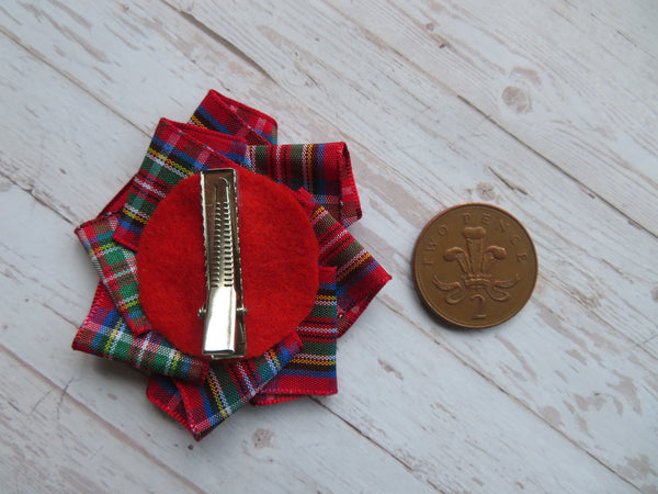 Mini Tartan Ribbon Ruffle Hair Clips