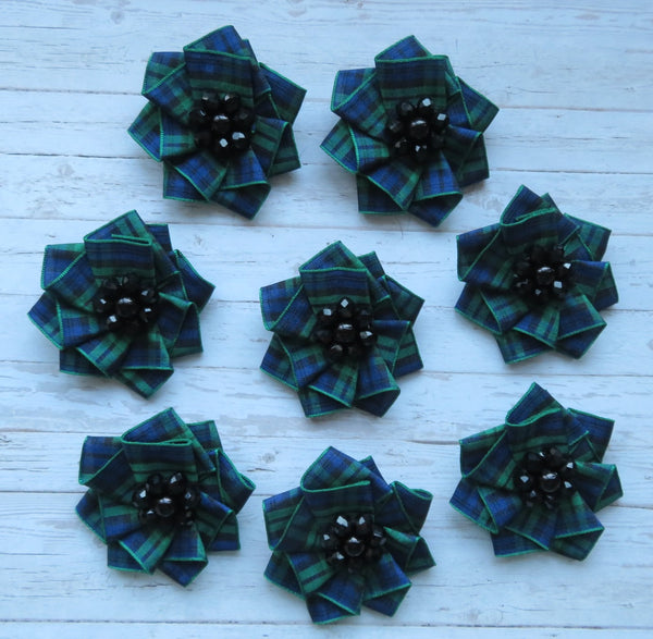 Mini Tartan Ribbon Ruffle Hair Clips