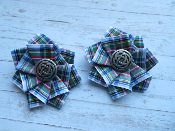 Mini Tartan Ribbon Ruffle Hair Clips