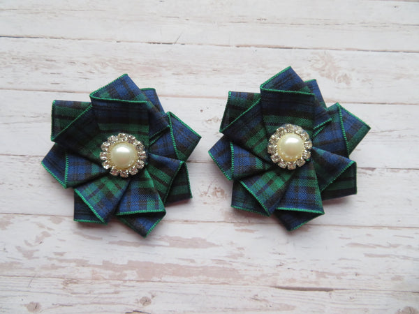 Mini Tartan Ribbon Ruffle Hair Clips