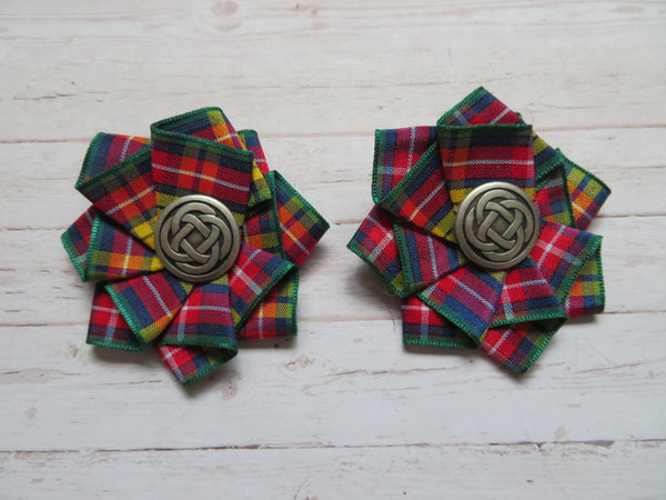 Mini Tartan Ribbon Ruffle Hair Clips