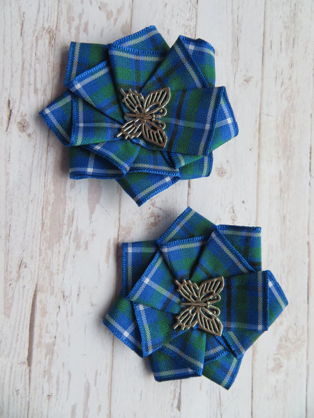 Mini Tartan Ribbon Ruffle Hair Clips