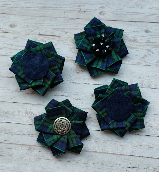 Mini Tartan Ribbon Ruffle Hair Clips