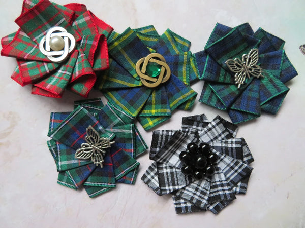 Mini Tartan Ribbon Ruffle Hair Clips