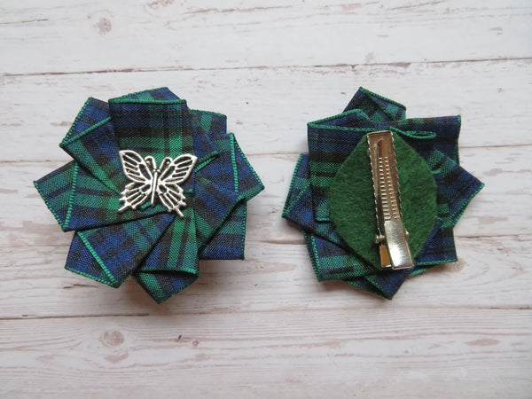 Mini Tartan Ribbon Ruffle Hair Clips