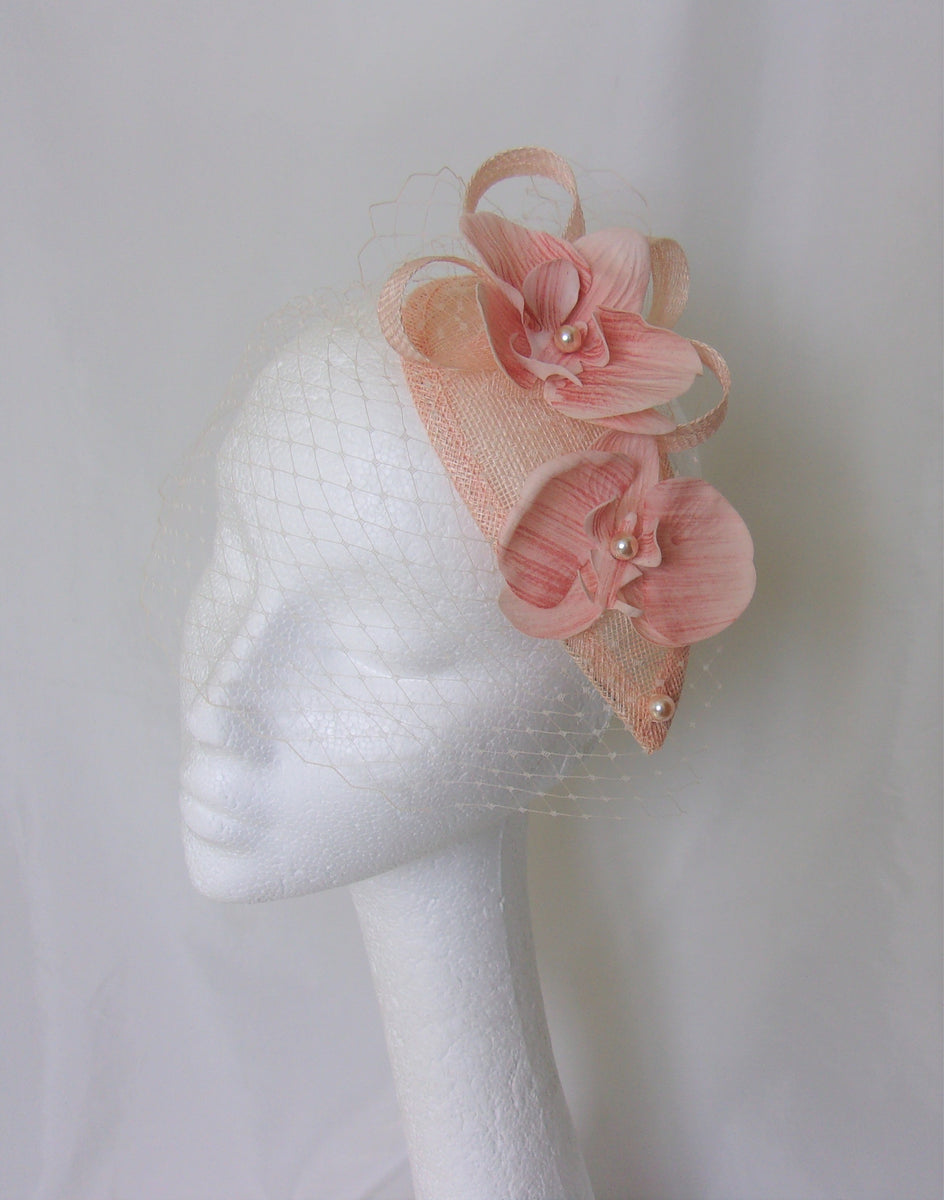 Pale peach wedding hat sales