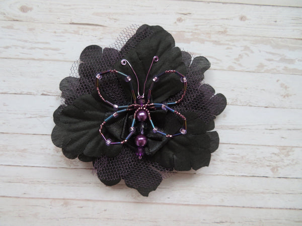 Black & Amethyst Crystal Butterfly Gothic Brooch Corsage Wedding Halloween Gift