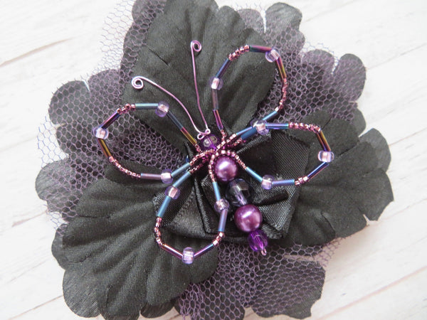 Black & Amethyst Crystal Butterfly Gothic Brooch Corsage Wedding Halloween Gift