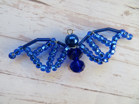 Cobalt Sapphire Royal Blue Beaded Crystal Bat Gift Costume Decoration Halloween