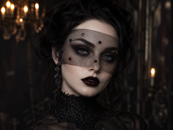 Black Tulle Crystal Mask Veil