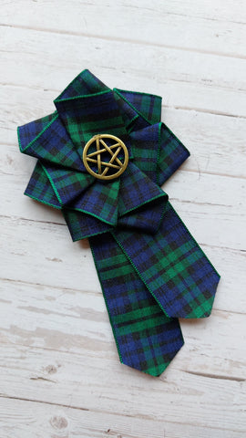 Black Watch Tartan Ribbon Ruffle Pentagram Brooch