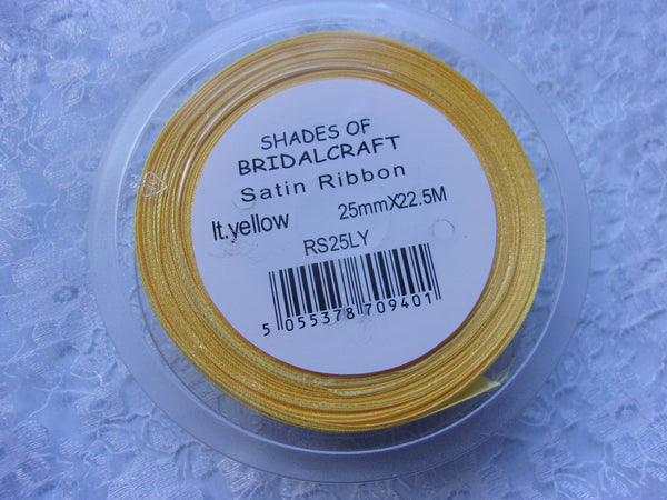 Bright Yellow Single Face Satin Ribbon Roll 25 mm wide x 22.5 m